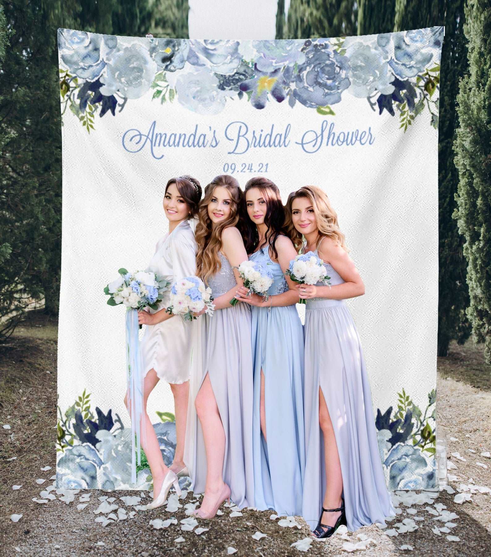 blue bridal shower dress Jane Summers Zoey Blue & White Strapless Midi Bridal Shower & Wedding Guest Dress 2 / Blue Print , female , adult