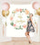 peach bridal shower backdrop with bride to be