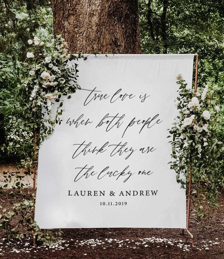 True Love Quote Wedding Backdrop Design - Blushing Drops