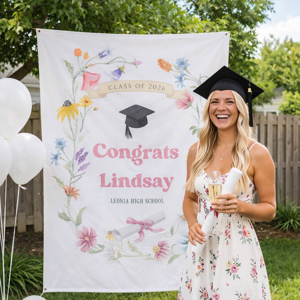 Wildflower Congrats Graduation Party Backdrop
