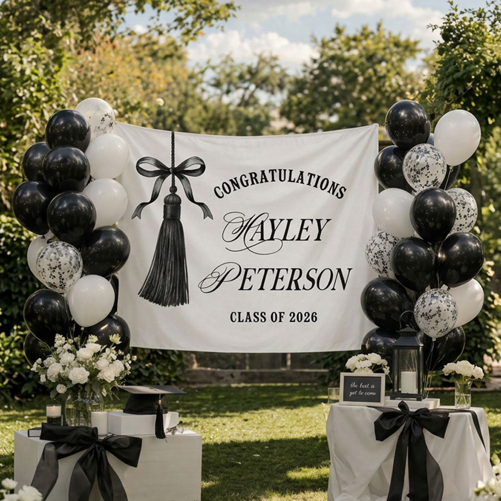 She Did It Black Tassel Graduation Party Banner