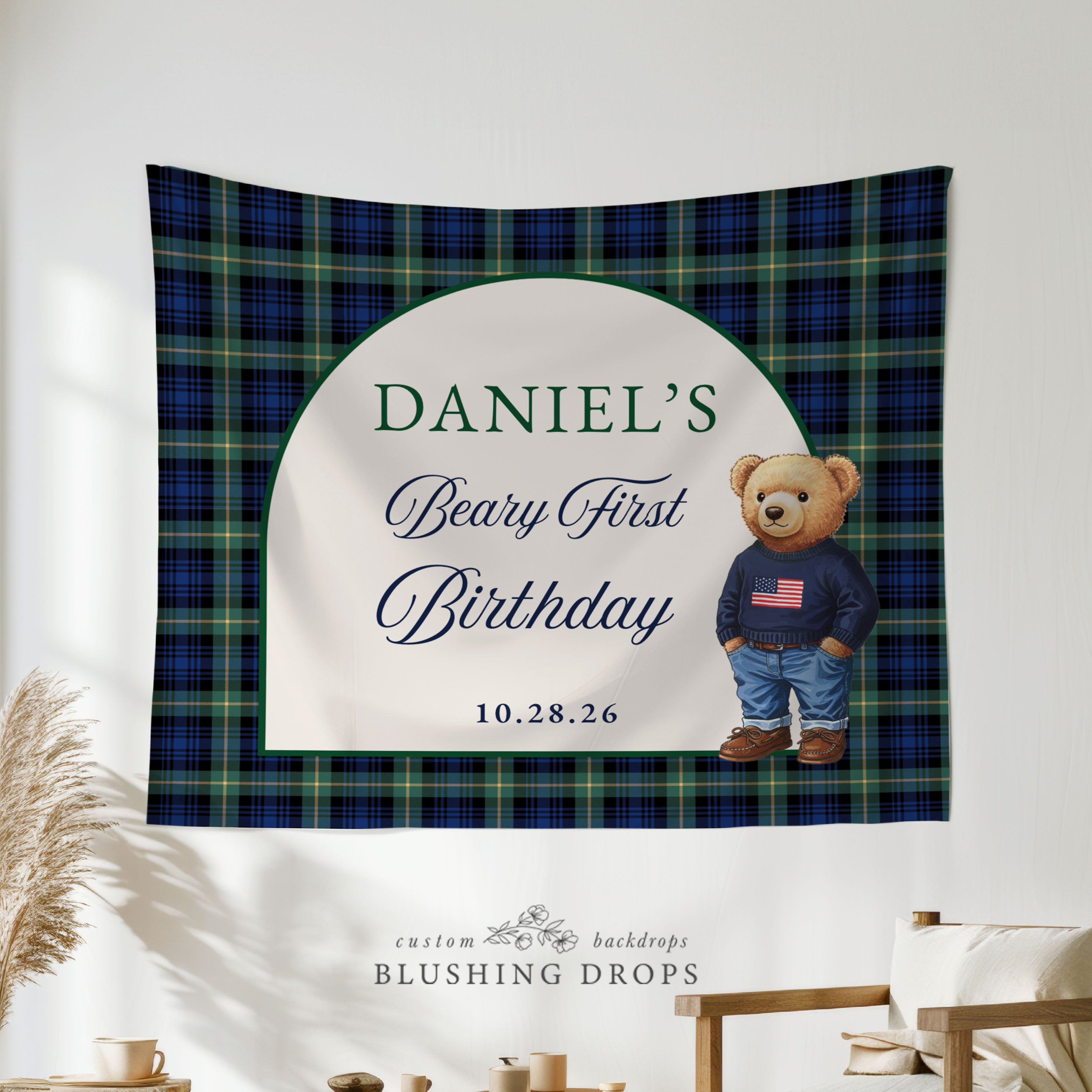Beary 1st Birthday Party Backdrop