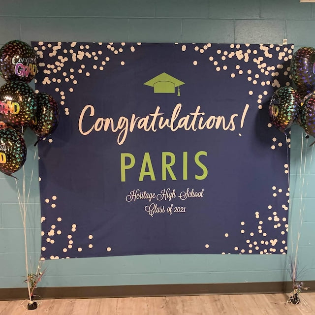 Black Gold Graduation Party Backdrop Banner | Class of 2024 Sign