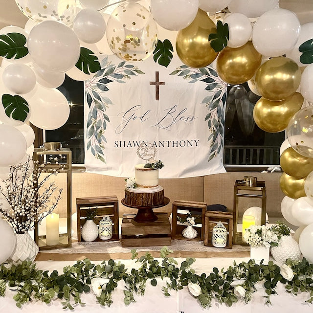 Greenery Rustic Baptism Celebration Table Backdrop