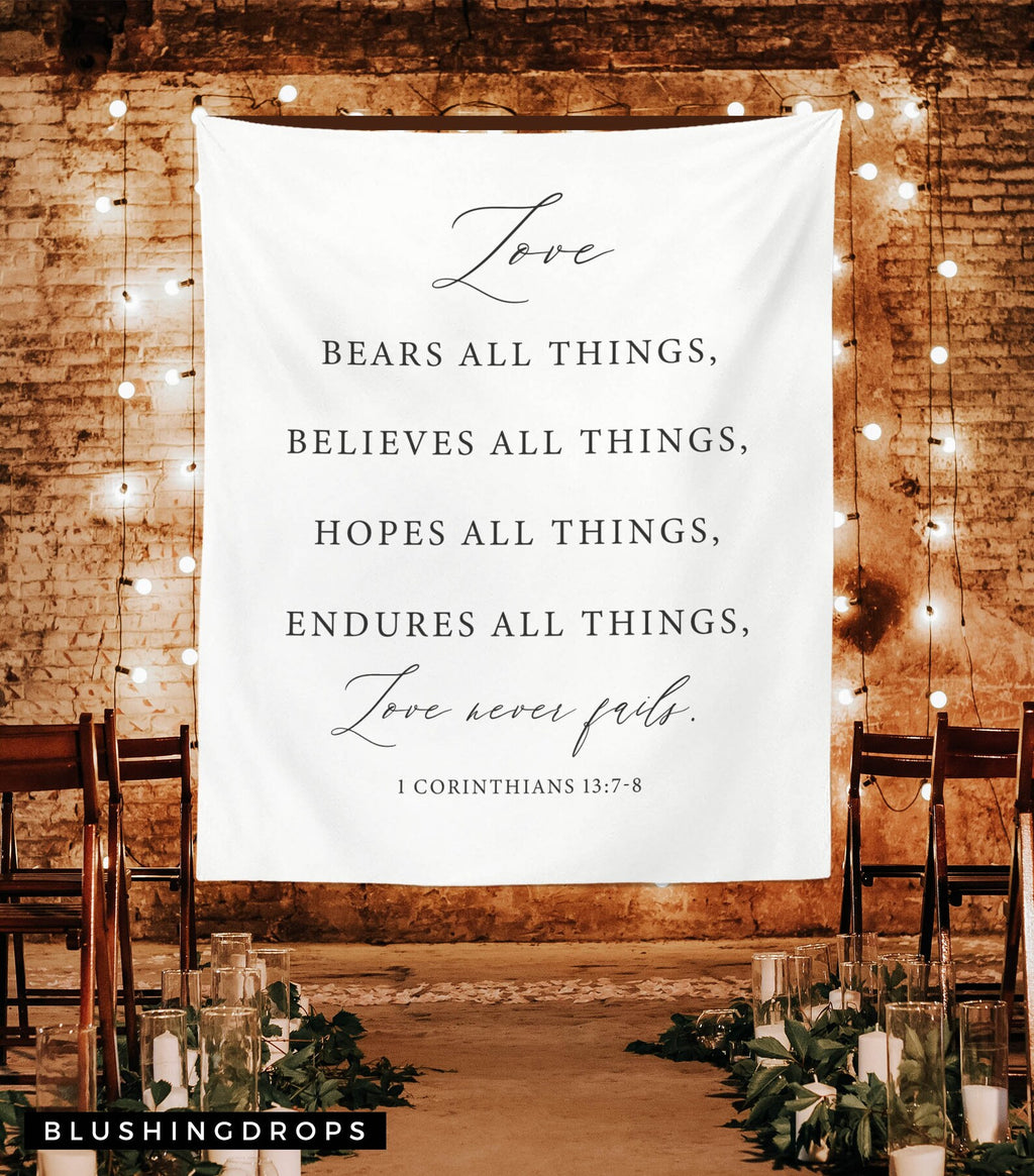 Love Never Fails Bible Verse Wedding Backdrop