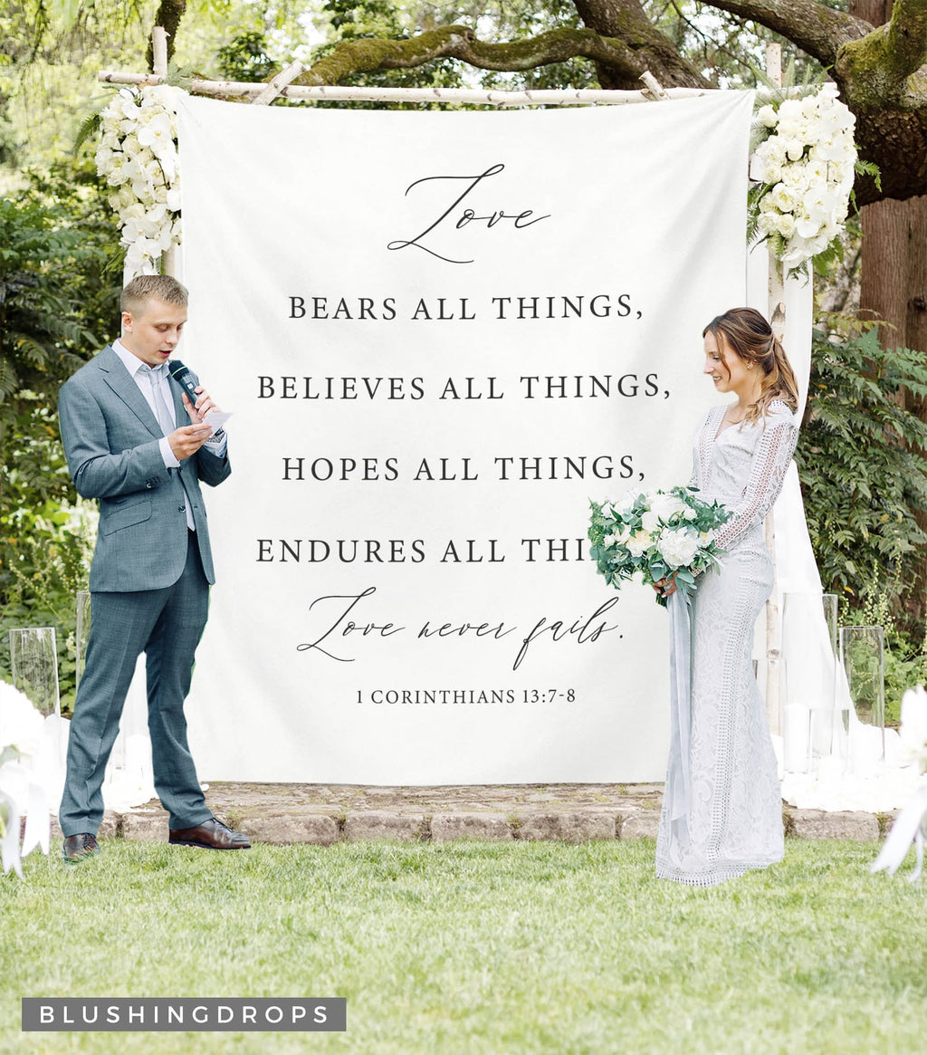 Love Never Fails Bible Verse Wedding Backdrop