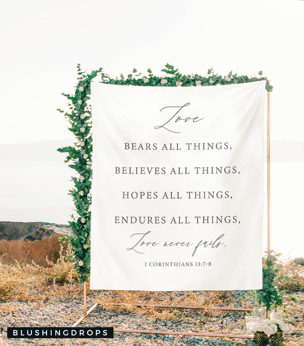 Love Never Fails Bible Verse Wedding Backdrop