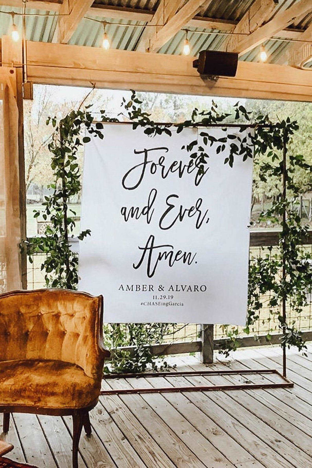 Wedding Backdrop, Forever and Ever Amen Sign, Wedding Anniversary Backdrop