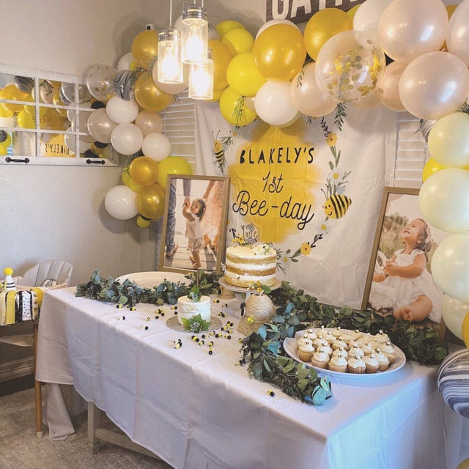 Bee Day Party Backdrop | Bumble Bee Birthday Banner