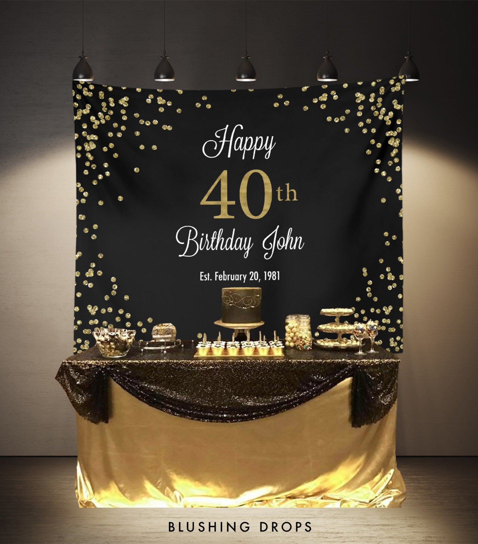 Black and Gold 40th Birthday Party Backdrop