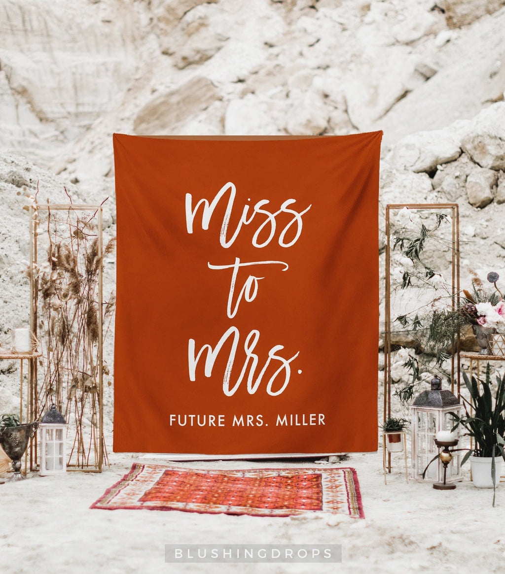 Minimalist Boho Miss To Mrs Backdrop Tapestry