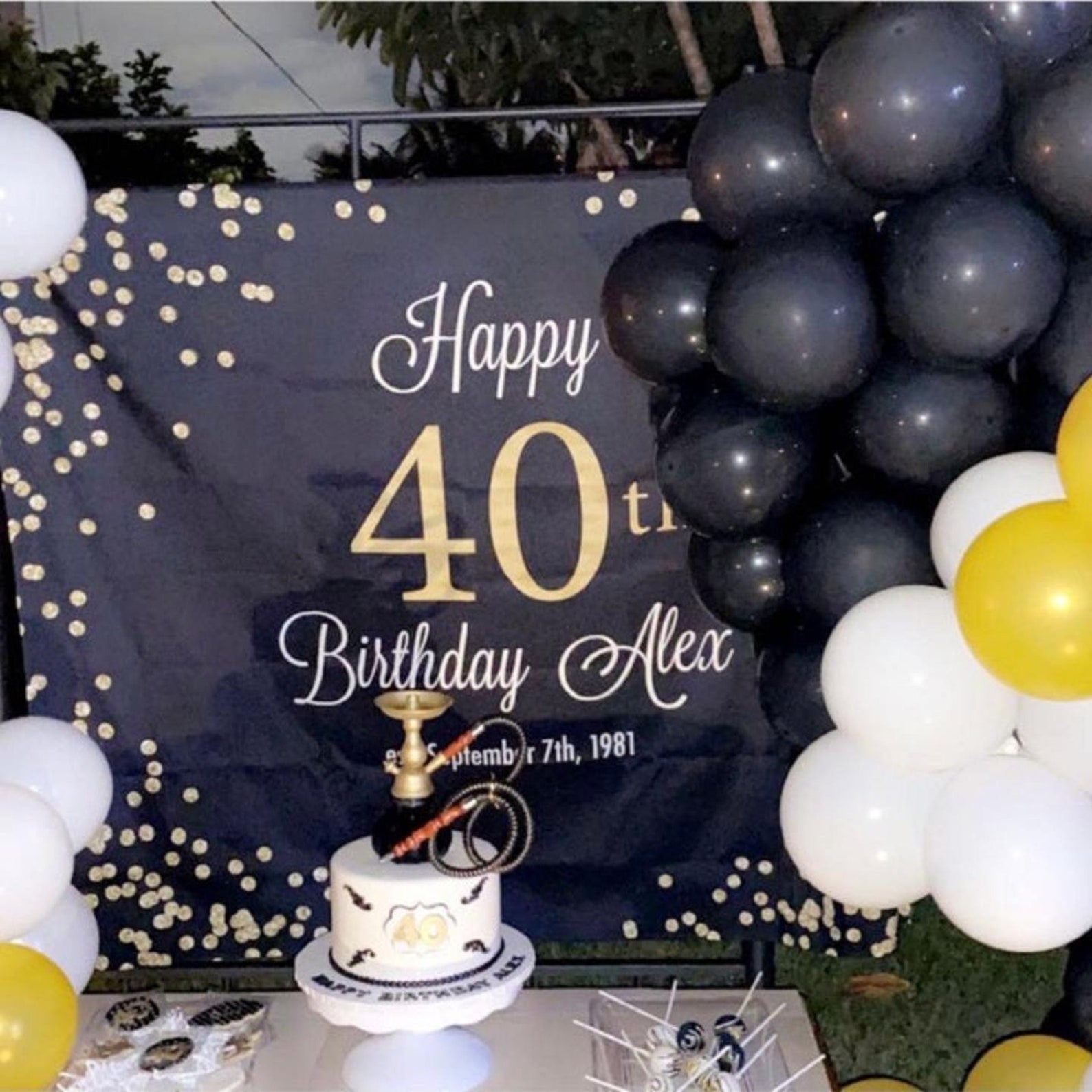 Black and Gold 40th Birthday Party Backdrop