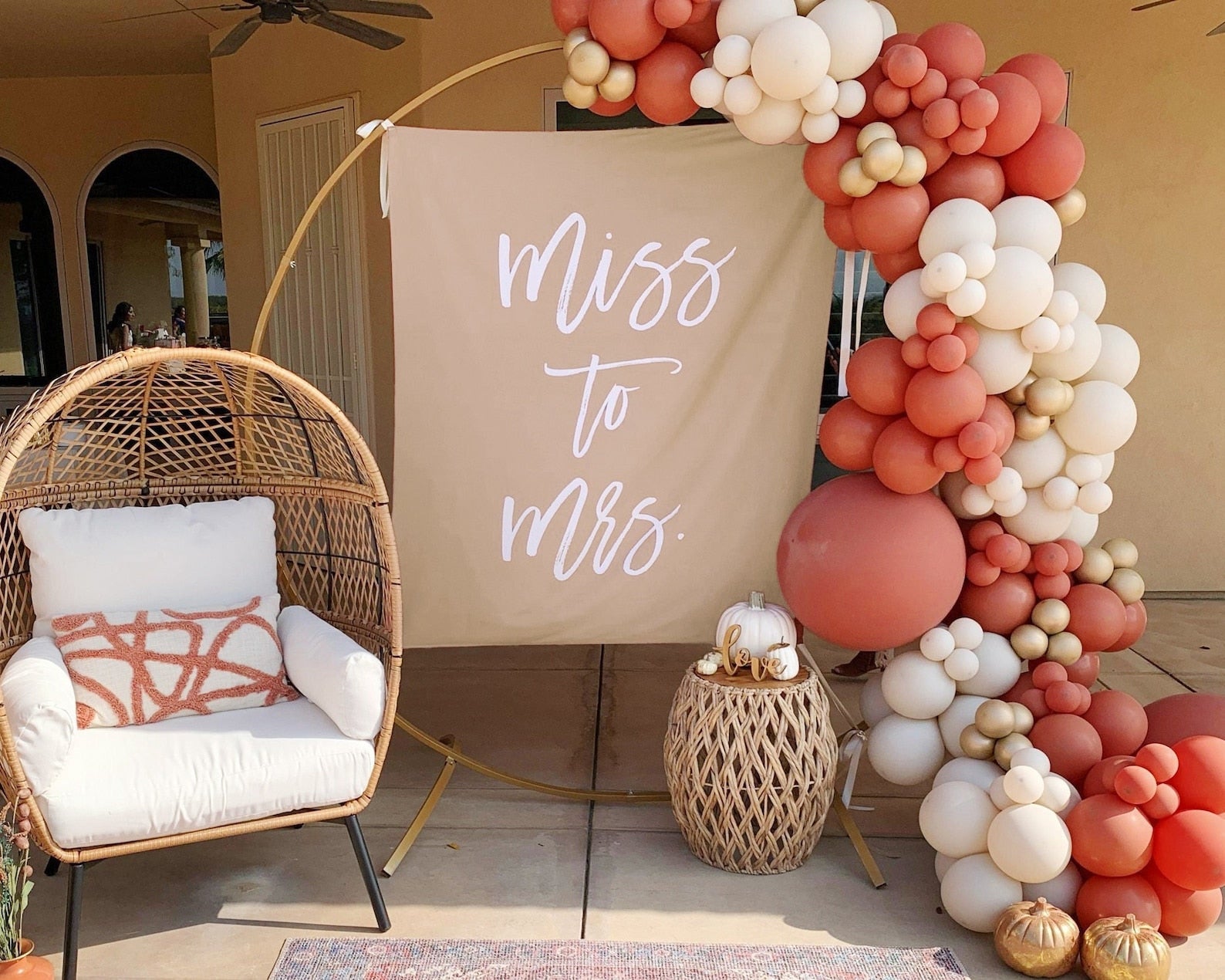 Beige Ivory Boho Miss To Mrs Backdrop Tapestry