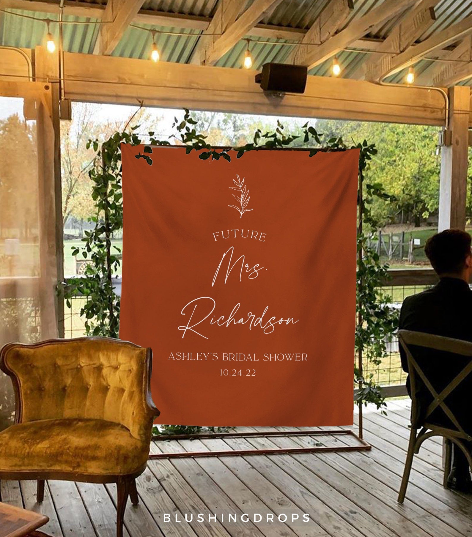 Rust Terracotta Bridal shower Backdrop Tapestry
