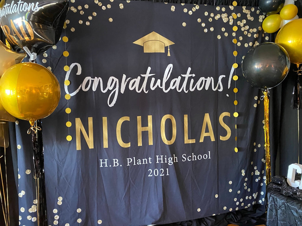 Black Gold Graduation Party Backdrop Banner | Class of 2024 Sign