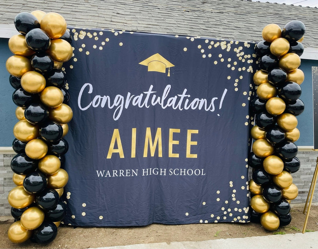 Black Gold Graduation Party Backdrop Banner | Class of 2024 Sign