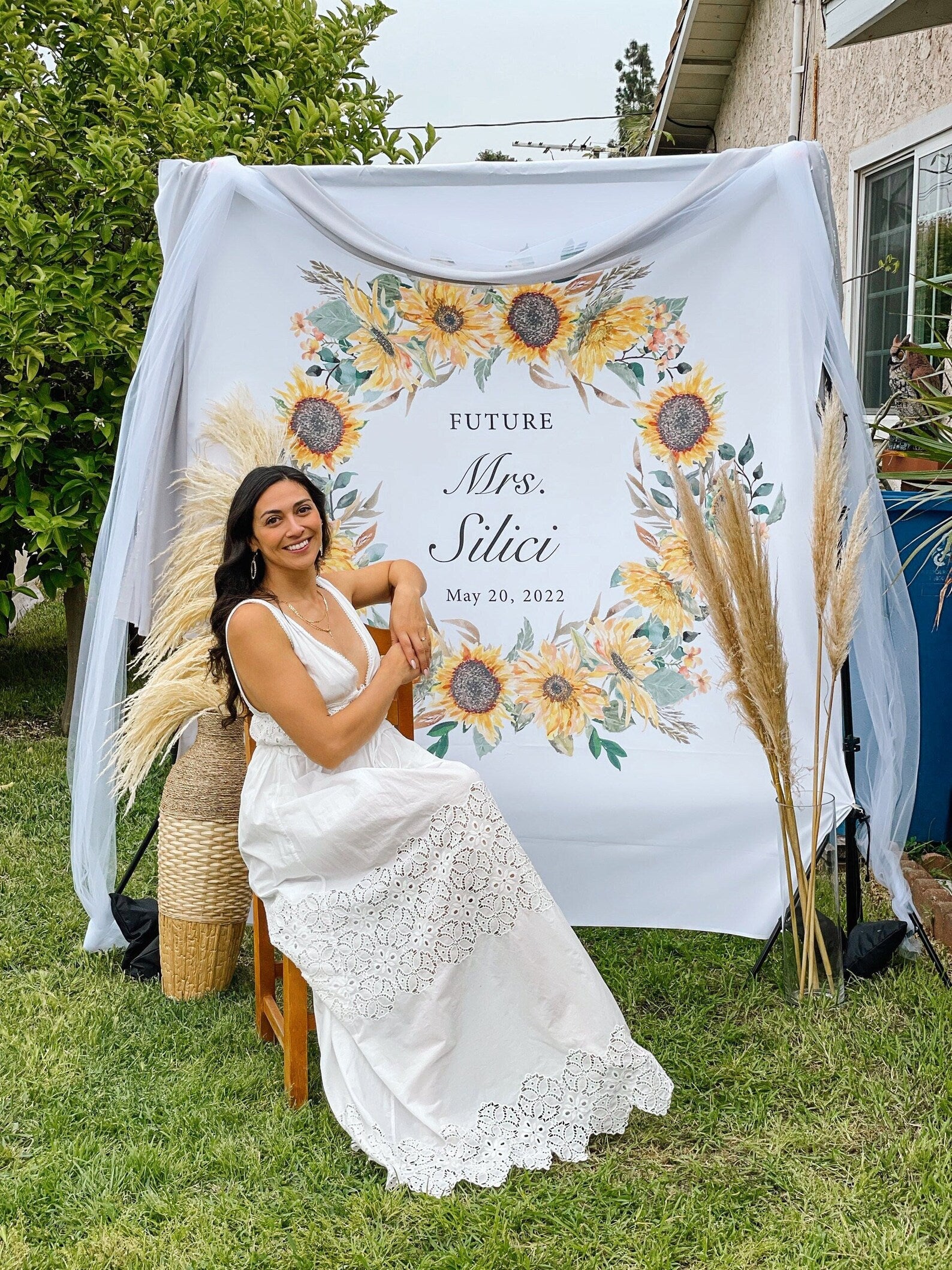 Sunflower Wreath Bridal Shower Photo Backdrop