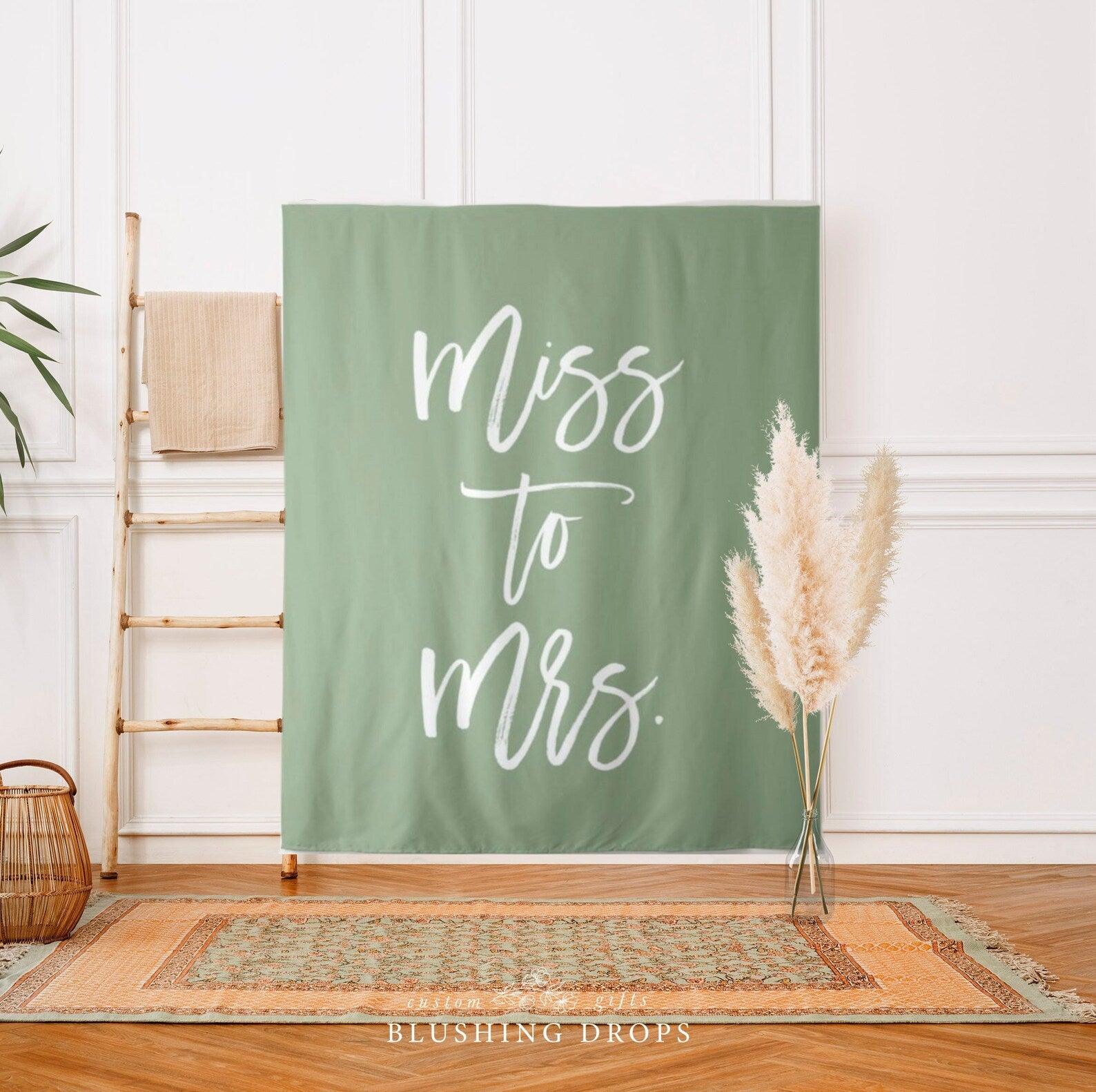 Minimalist Boho Miss To Mrs Backdrop Tapestry