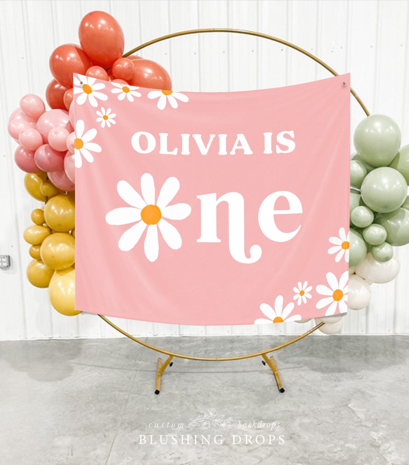 Daisy Girl First Birthday Backdrop Banner