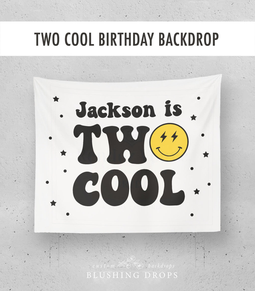Two Cool Retro Boy 2nd Birthday Backdrop