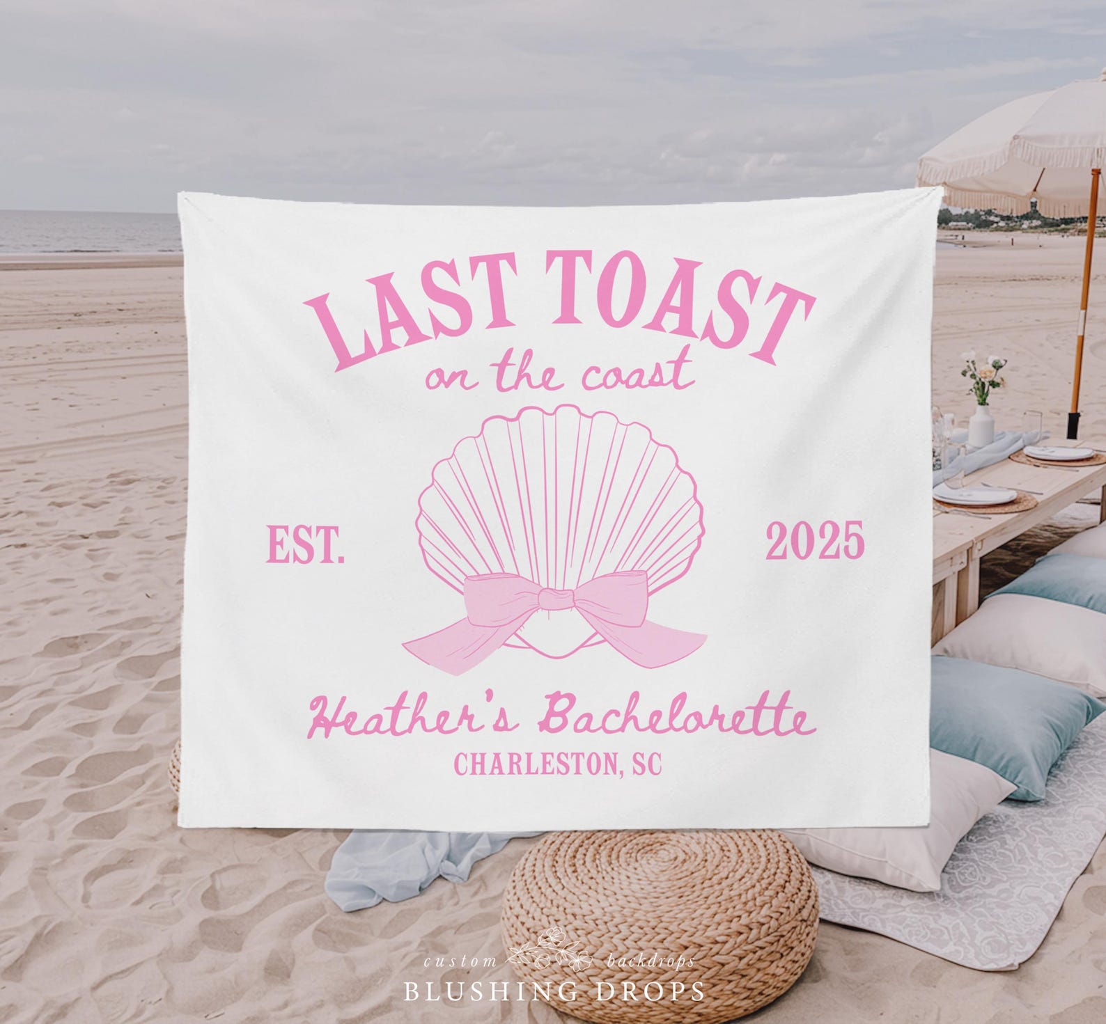 Last Toast On The Coast Pink Bachelorette Backdrop