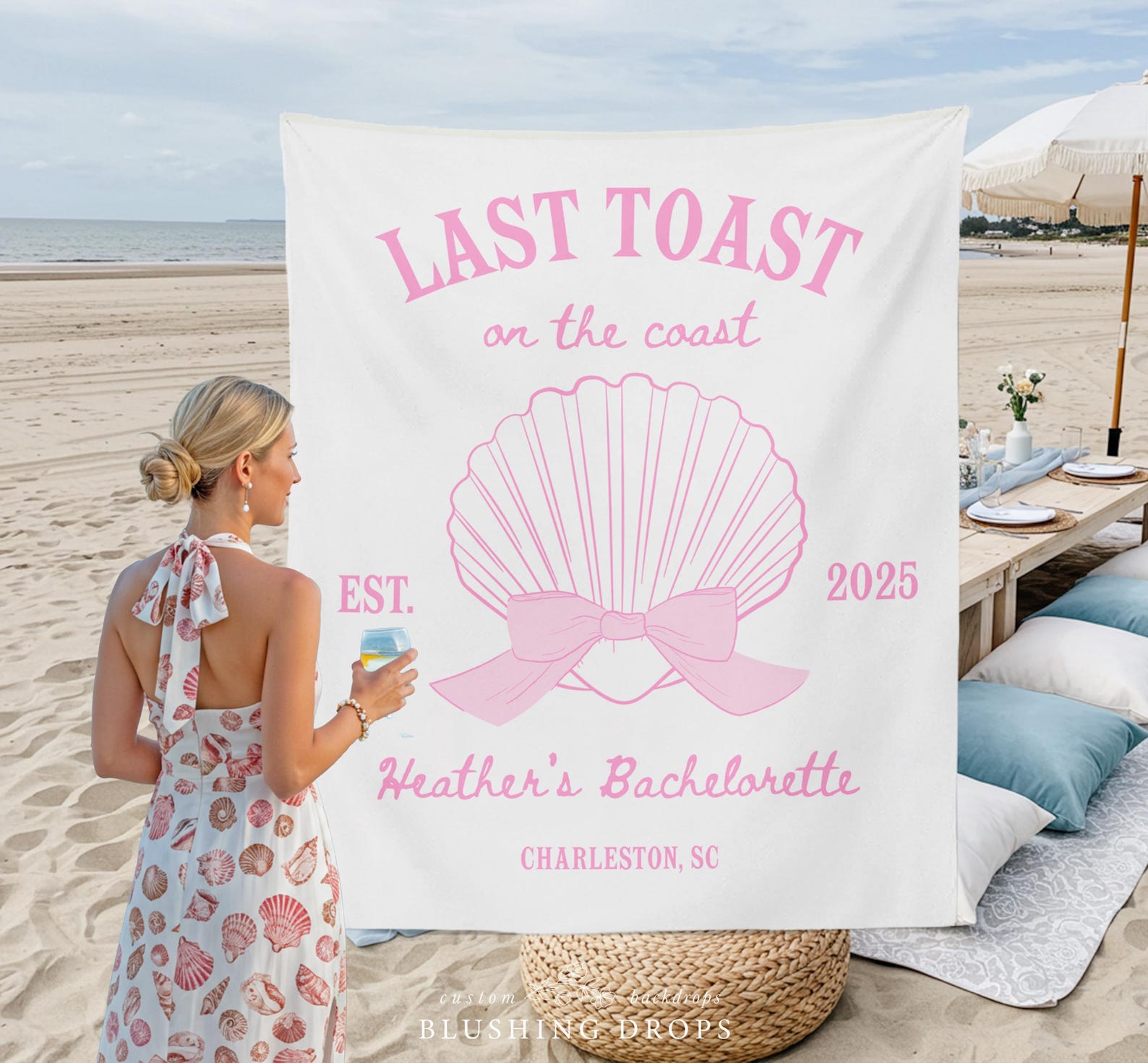 Last Toast On The Coast Pink Bachelorette Backdrop