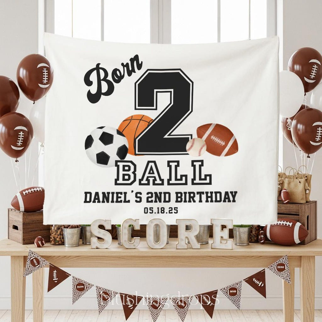 Born 2 Ball Boy 2nd Birthday Backdrop