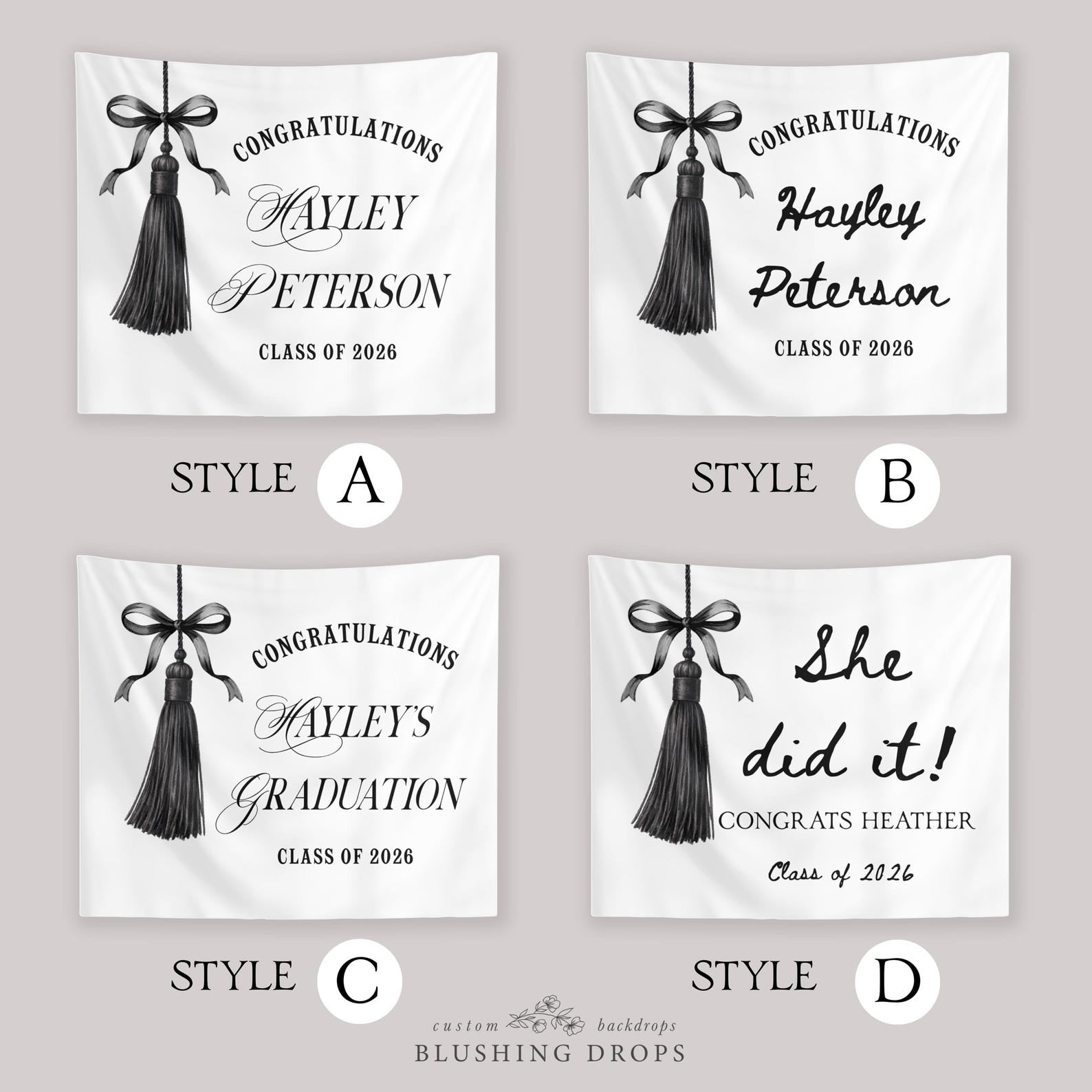 She Did It Black Bow Graduation Party Banner