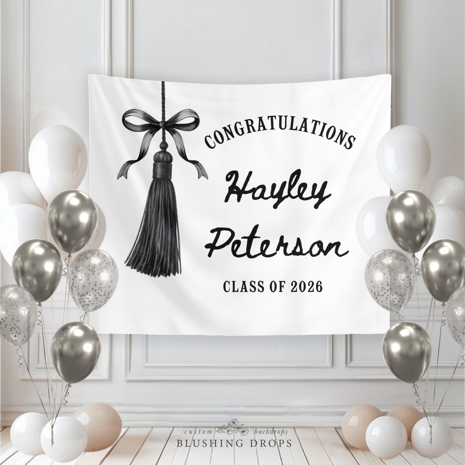 She Did It Black Bow Graduation Party Banner