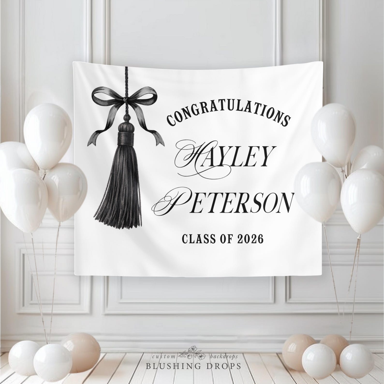 She Did It Black Bow Graduation Party Banner