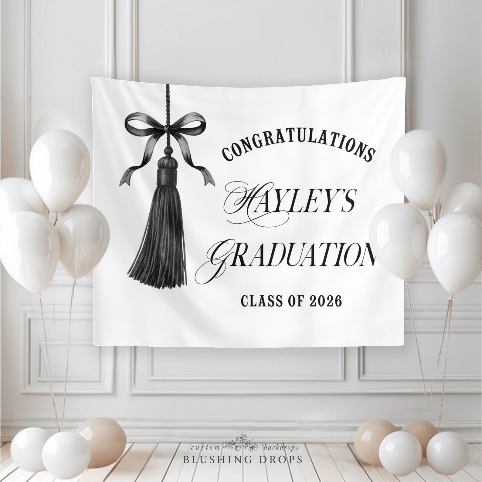 She Did It Black Bow Graduation Party Banner
