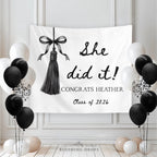 She Did It Black Tassel Graduation Party Banner