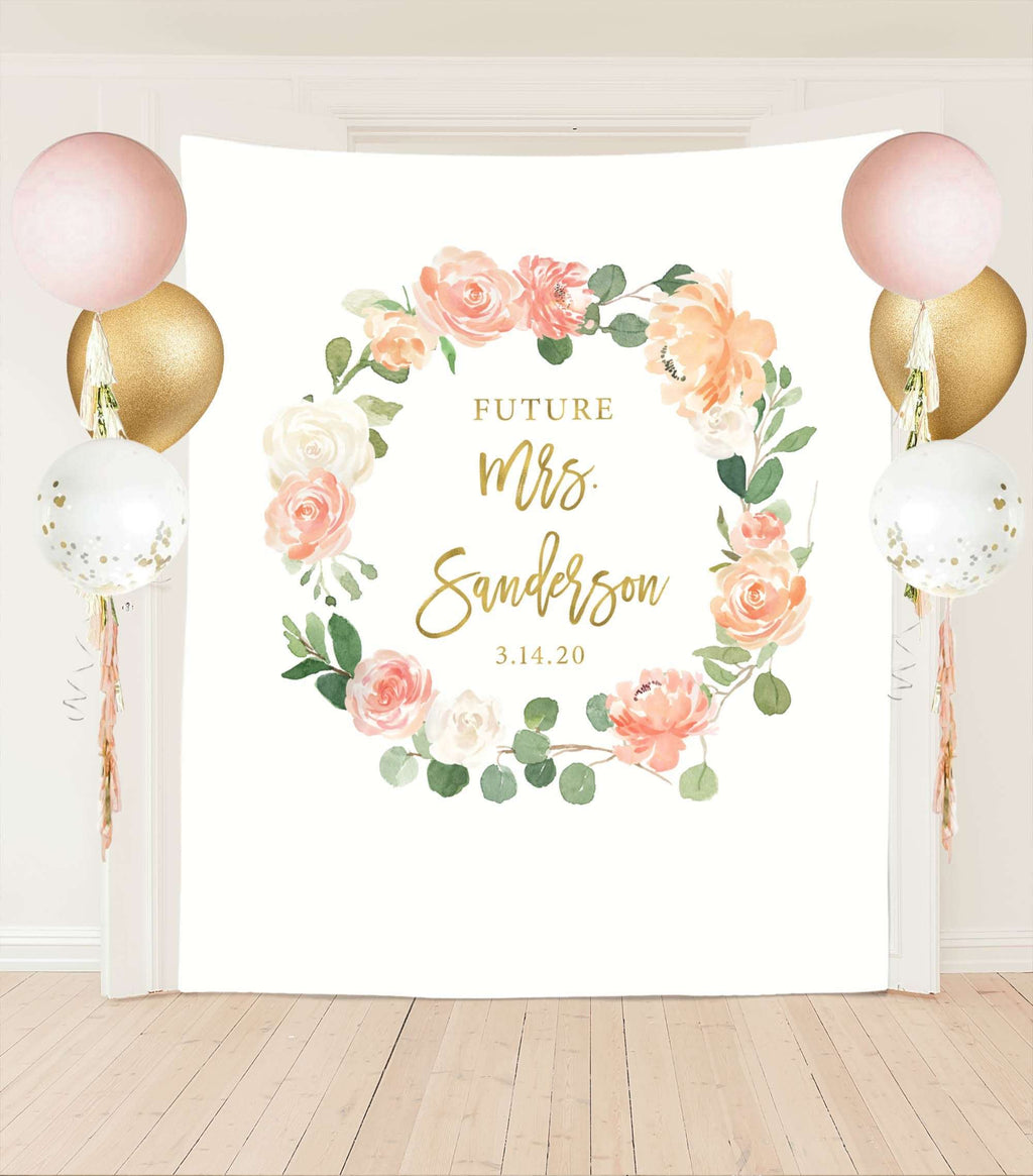 future mrs fabric backdrop for bridal shower decorations
