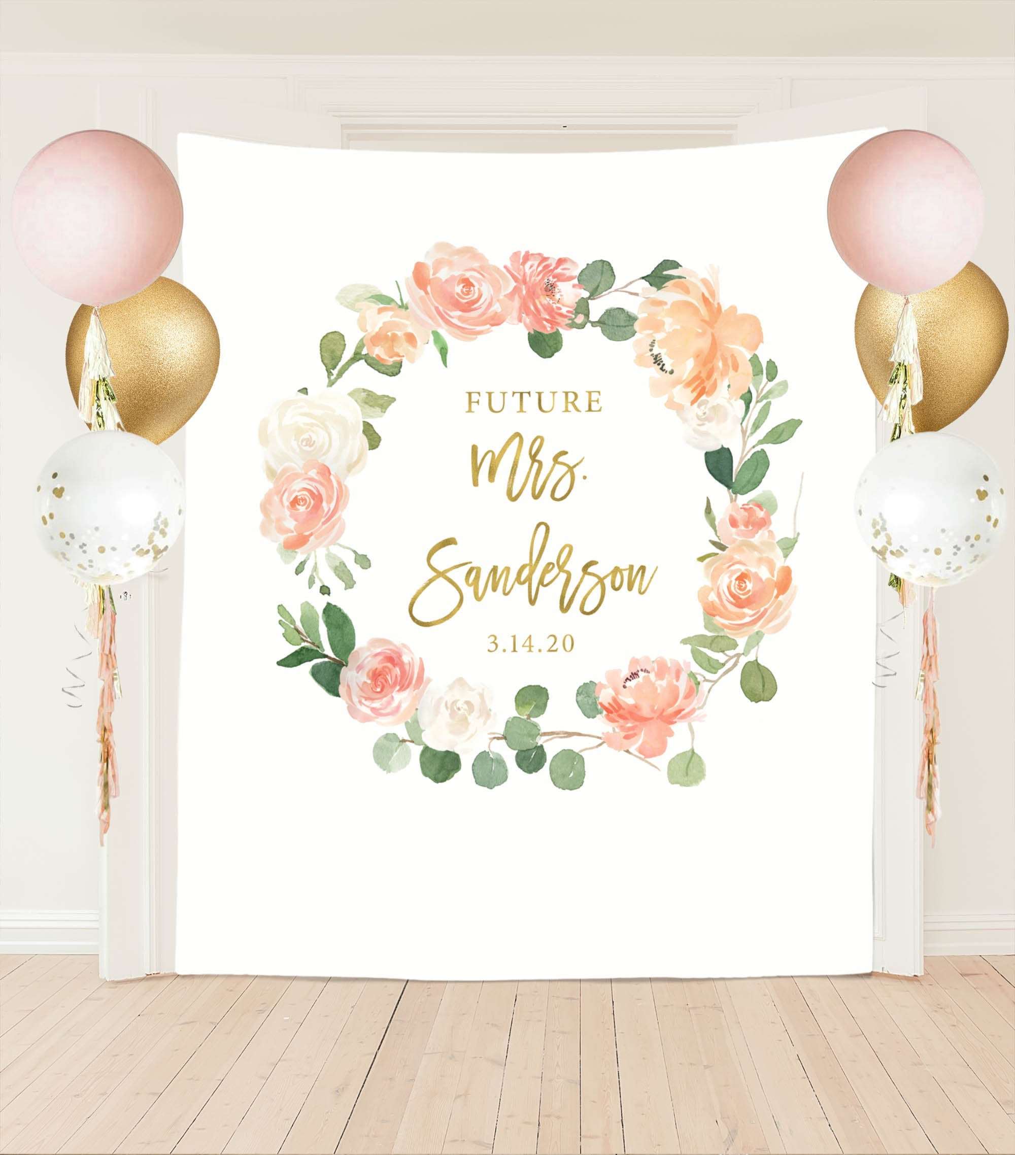 future mrs fabric backdrop for bridal shower decorations