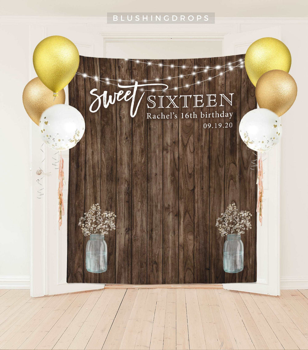 Rustic Sweet 16 Backdrop, Sweet 16 Decoration for Girl, Sweet Sixteen Backdrop, 16th Birthday Banner, Sweet 16 Banner, Sweet 16 Party Decor