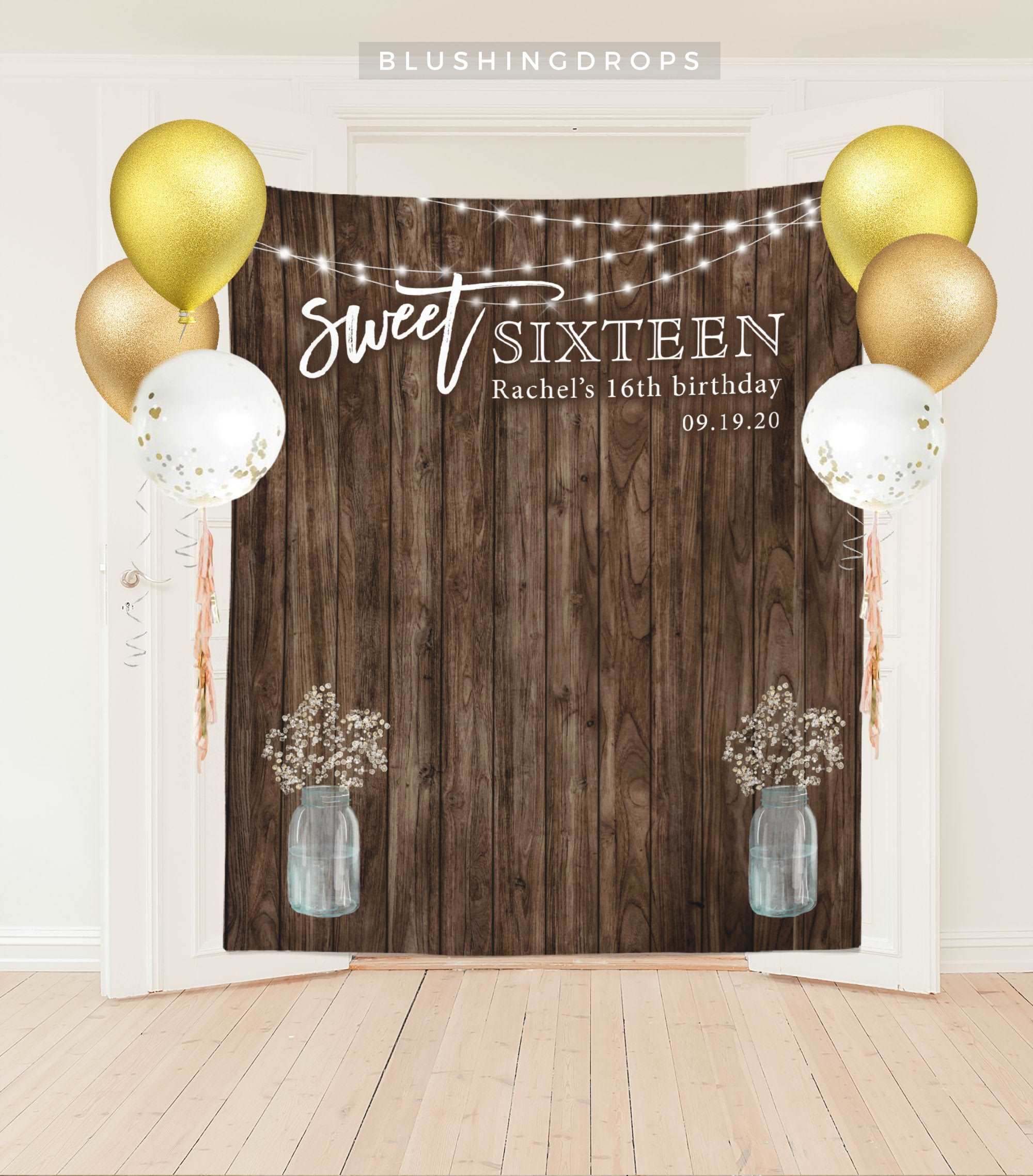 Rustic Sweet 16 Backdrop, Sweet 16 Decoration for Girl, Sweet Sixteen Backdrop, 16th Birthday Banner, Sweet 16 Banner, Sweet 16 Party Decor