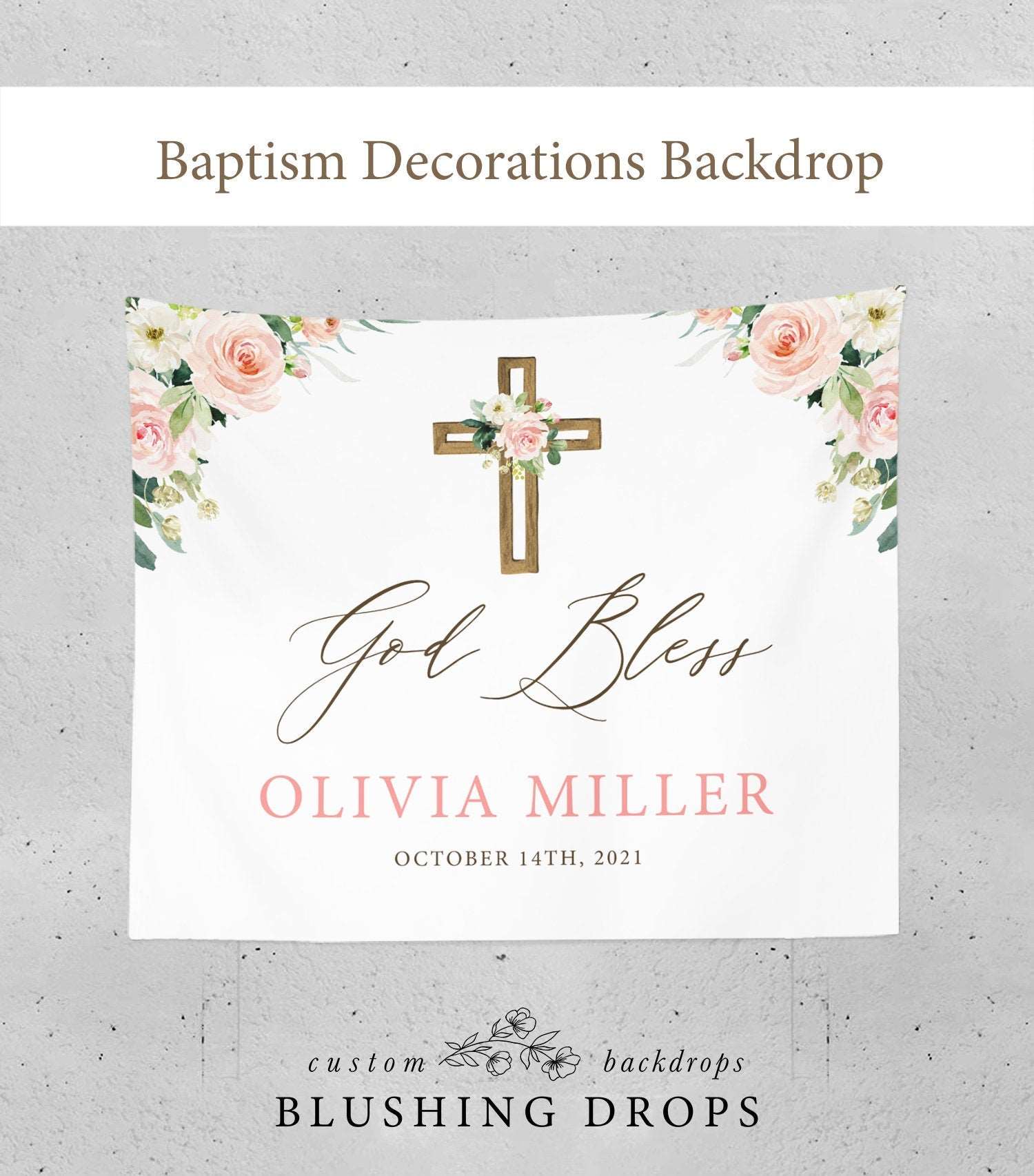 Girl Baptism Banner, Baptism Decorations for Table, Floral Baptism Sign, Christening Banner, Baby Girl Baptism Backdrop, Mi Bautizo Banner