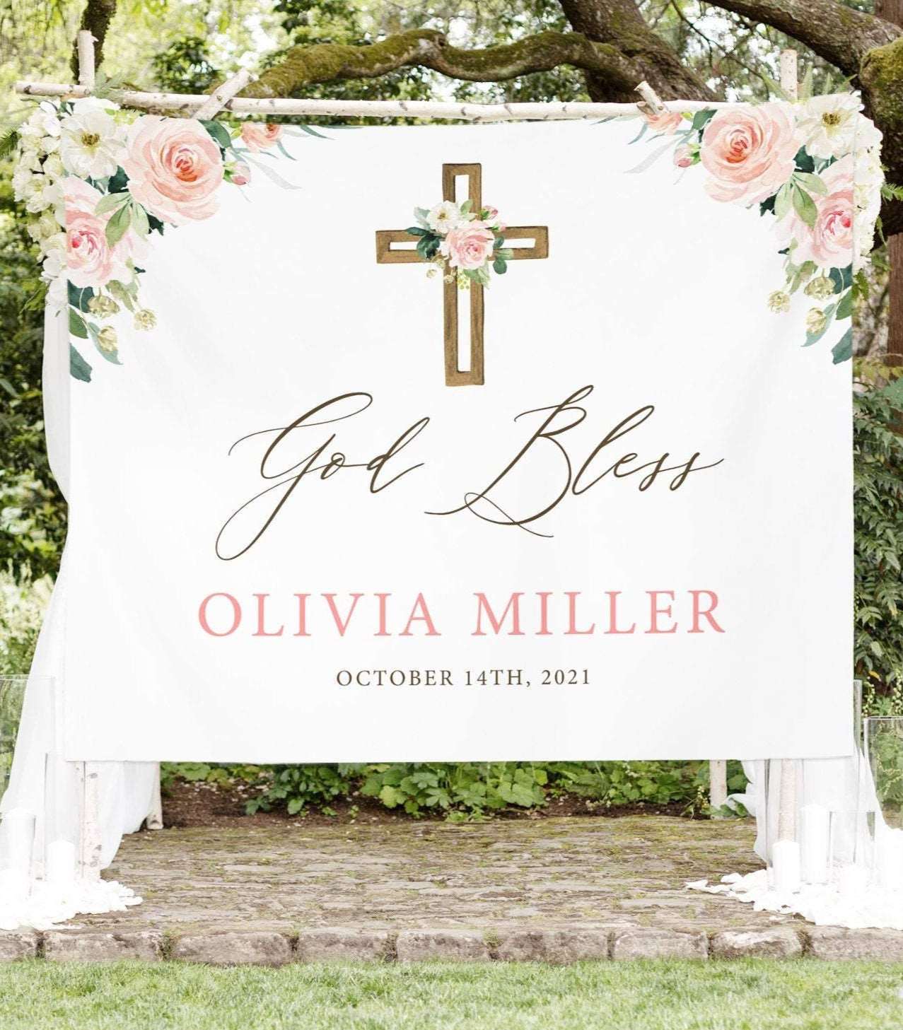 Girl Baptism Banner, Baptism Decorations for Table, Floral Baptism Sign, Christening Banner, Baby Girl Baptism Backdrop, Mi Bautizo Banner
