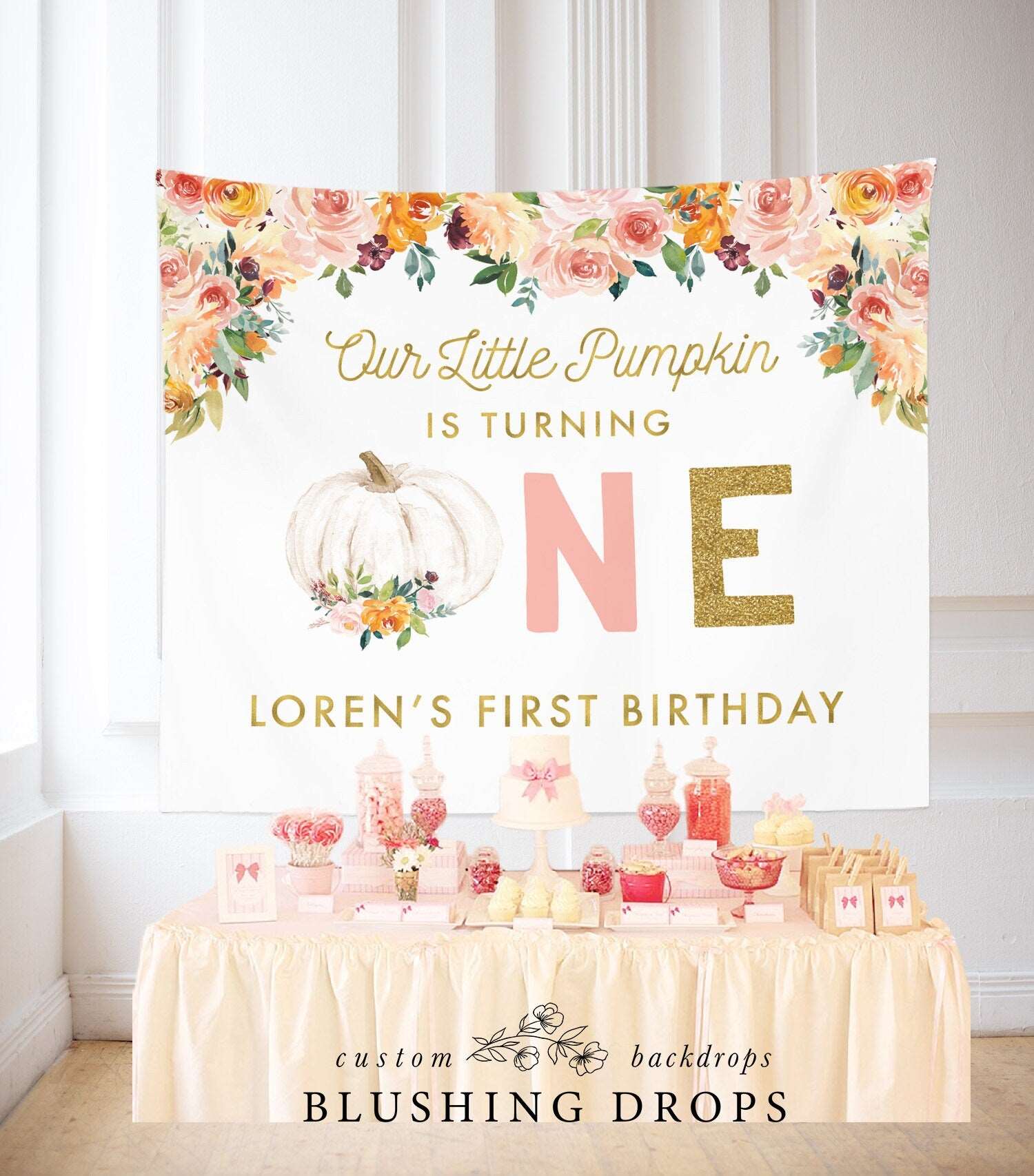 Our Little Pumpkin Is One Backdrop, Pumpkin Backdrop, Pumpkin First Birthday Backdrop, Pumpkin Birthday Banner, 1st Birthday Girl Decoration