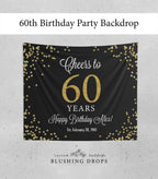 60th Birthday Backdrop, Happy 60th Birthday Backdrop, Cheers to 60th Backdrop, Black and Gold Birthday, 60th Birthday Party Decorations