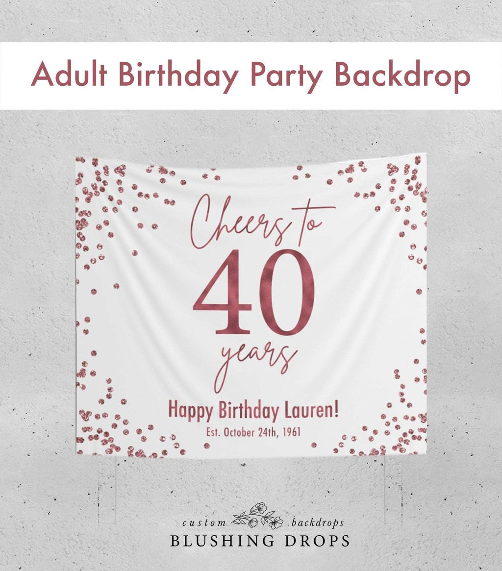 Rose Gold 40th Birthday Party Backdrop, Birthday Party Decorations for Women, Cheers To 40 Years, Happy 40th Birthday Banner, Hello Forty