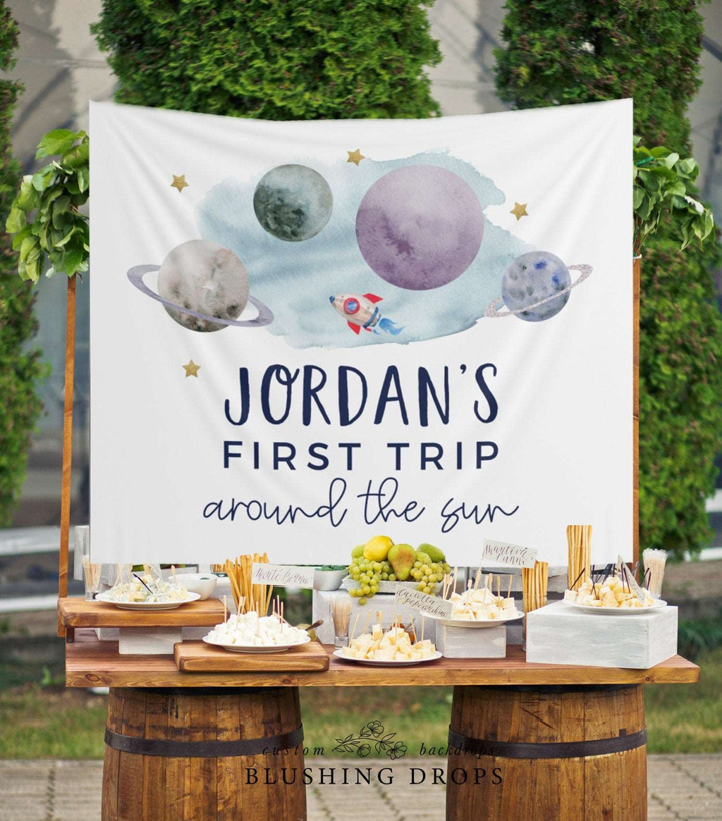 Outer Space First Birthday Backdrop, First Trip Around The Sun Banner, Space Birthday Decorations, Space Backdrop, 1st Birthday Boy, Galaxy
