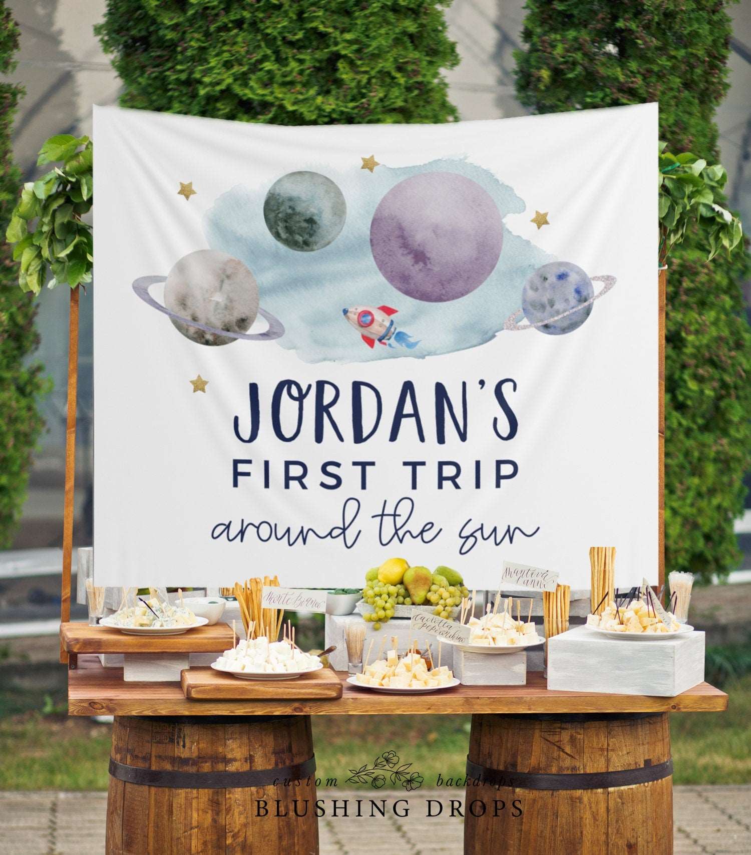 Outer Space First Birthday Backdrop, First Trip Around The Sun Banner, Space Birthday Decorations, Space Backdrop, 1st Birthday Boy, Galaxy