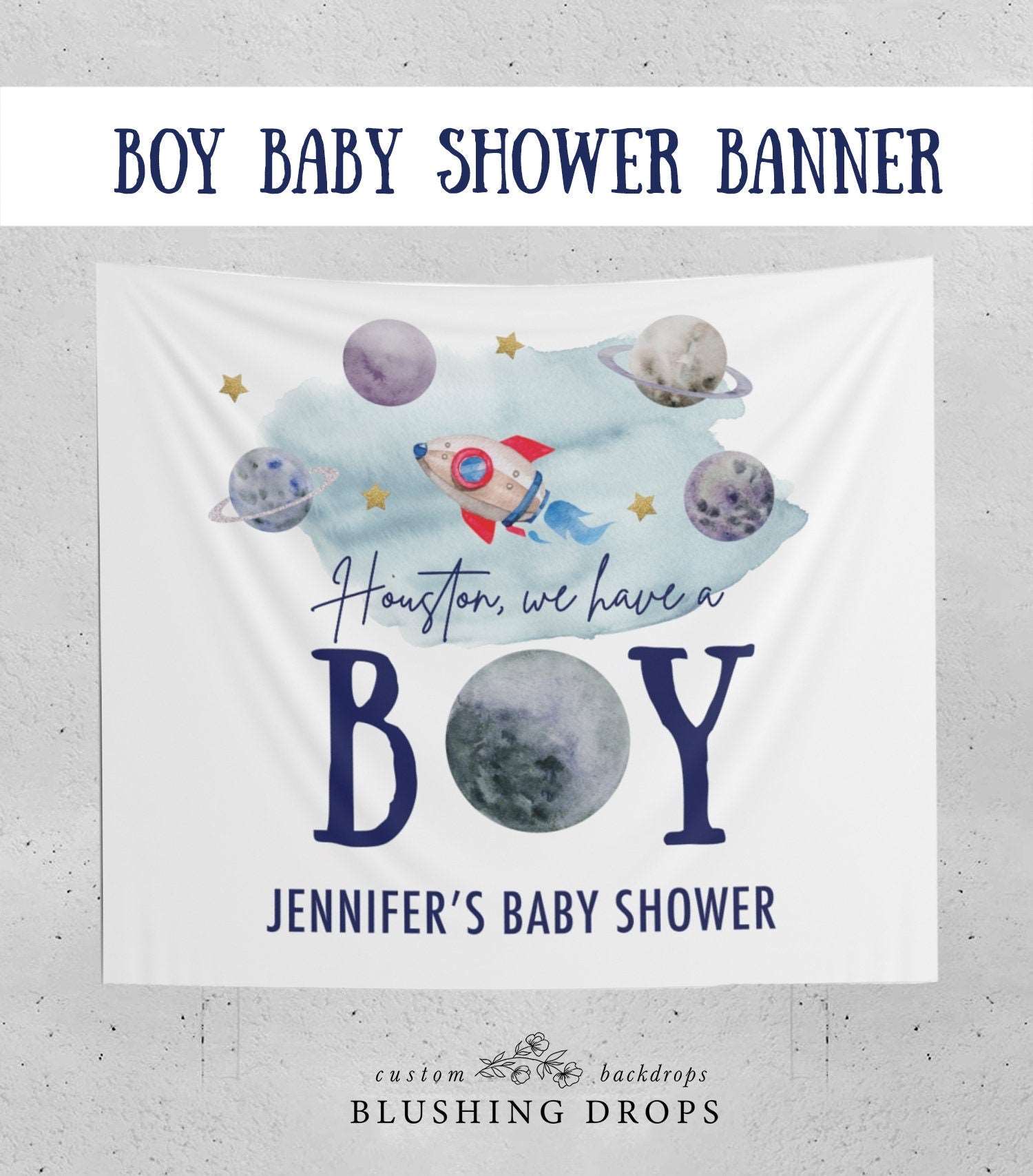 Space Baby Shower Backdrop, Planets Boy Baby Shower Banner, Houston We Have A Boy, Galaxy Baby Shower Decorations, Outer Space Backdrop