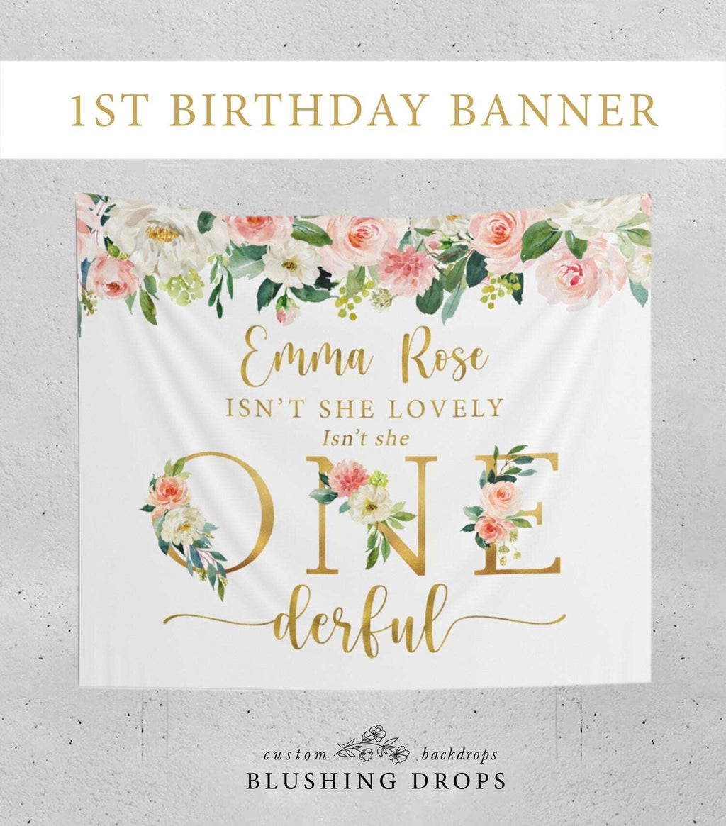 First Birthday Backdrop, Isn't She Onederful Birthday, Floral 1st Birthday Decorations Girl, 1st Birthday Banner, Onederful Banner