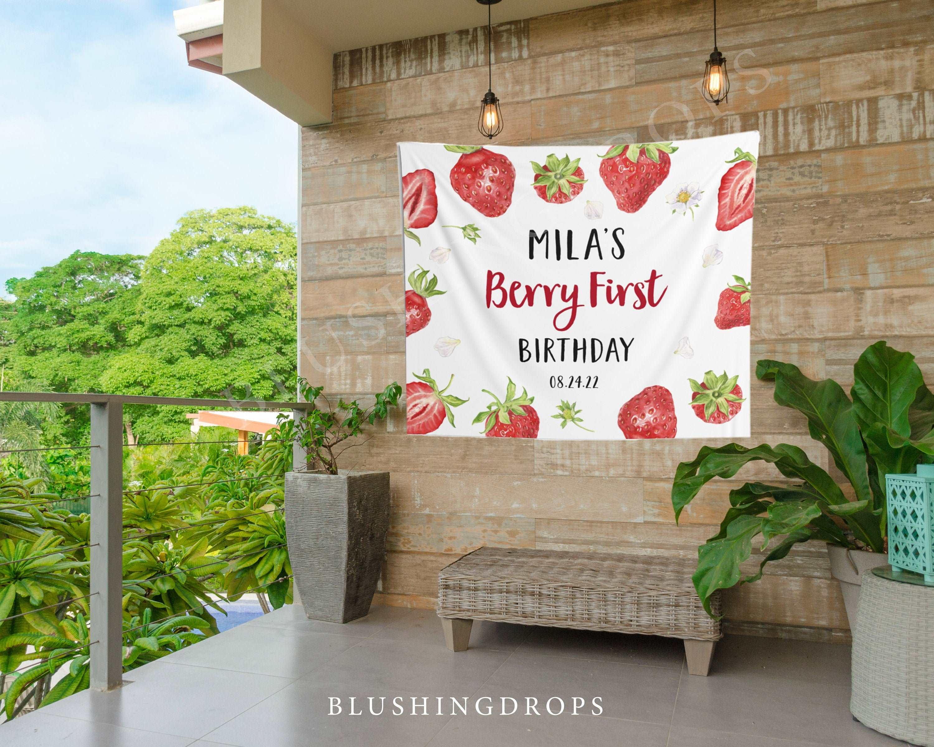 Strawberry Birthday Banner, Berry First Birthday Decorations, Girl First Birthday, Strawberry Backdrop, Berry Sweet Birthday Party Sign