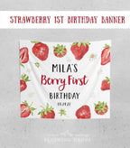 Strawberry Birthday Banner, Berry First Birthday Decorations, Girl First Birthday, Strawberry Backdrop, Berry Sweet Birthday Party Sign