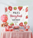 Strawberry Birthday Banner, Berry First Birthday Decorations, Girl First Birthday, Strawberry Backdrop, Berry Sweet Birthday Party Sign