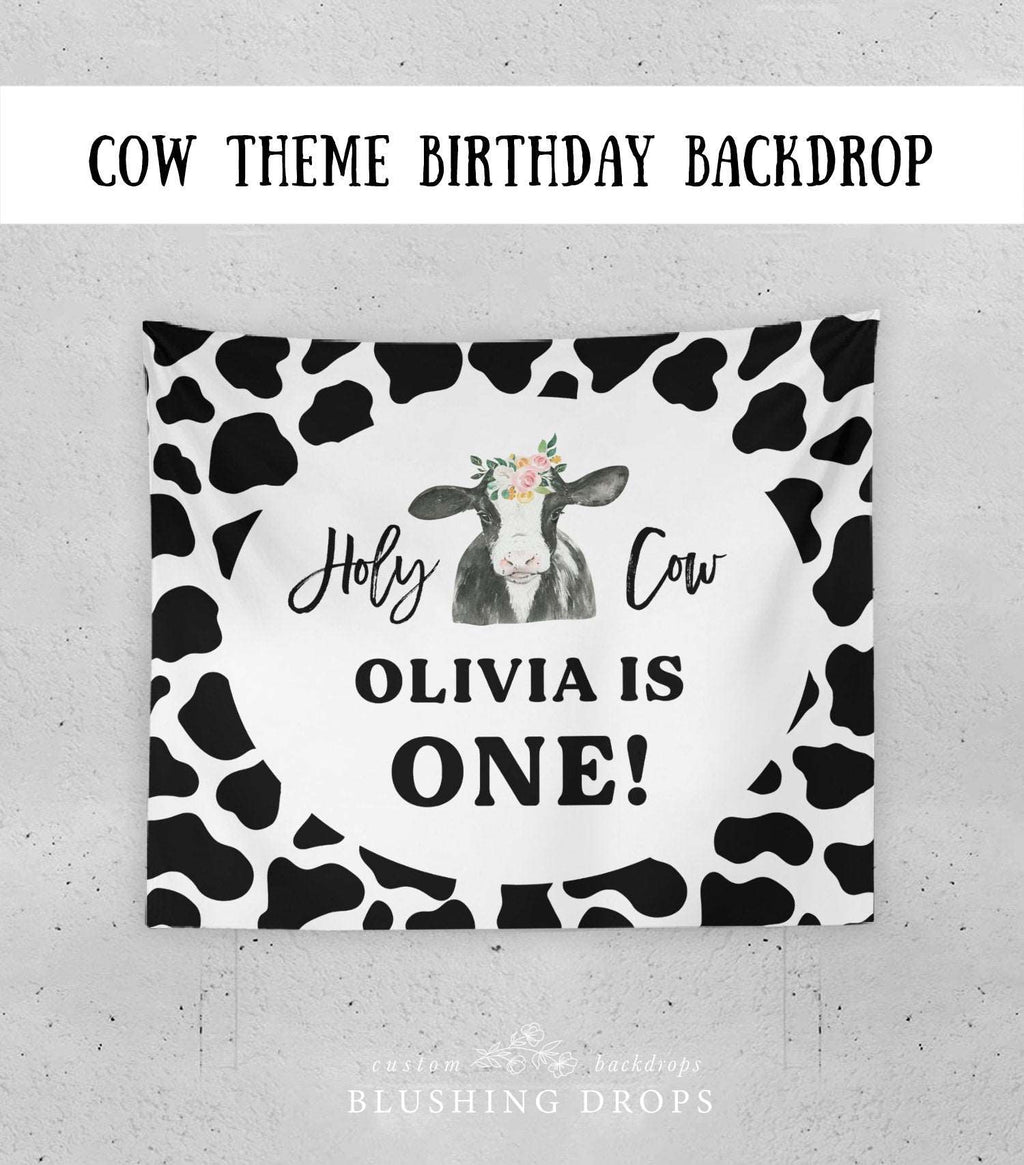 Cow 1st Birthday Party Backdrop, Girl 1st Birthday Banner, Holy Cow I'm One, Cow Print, Cow Themed Party Decorations, Cow Backdrop