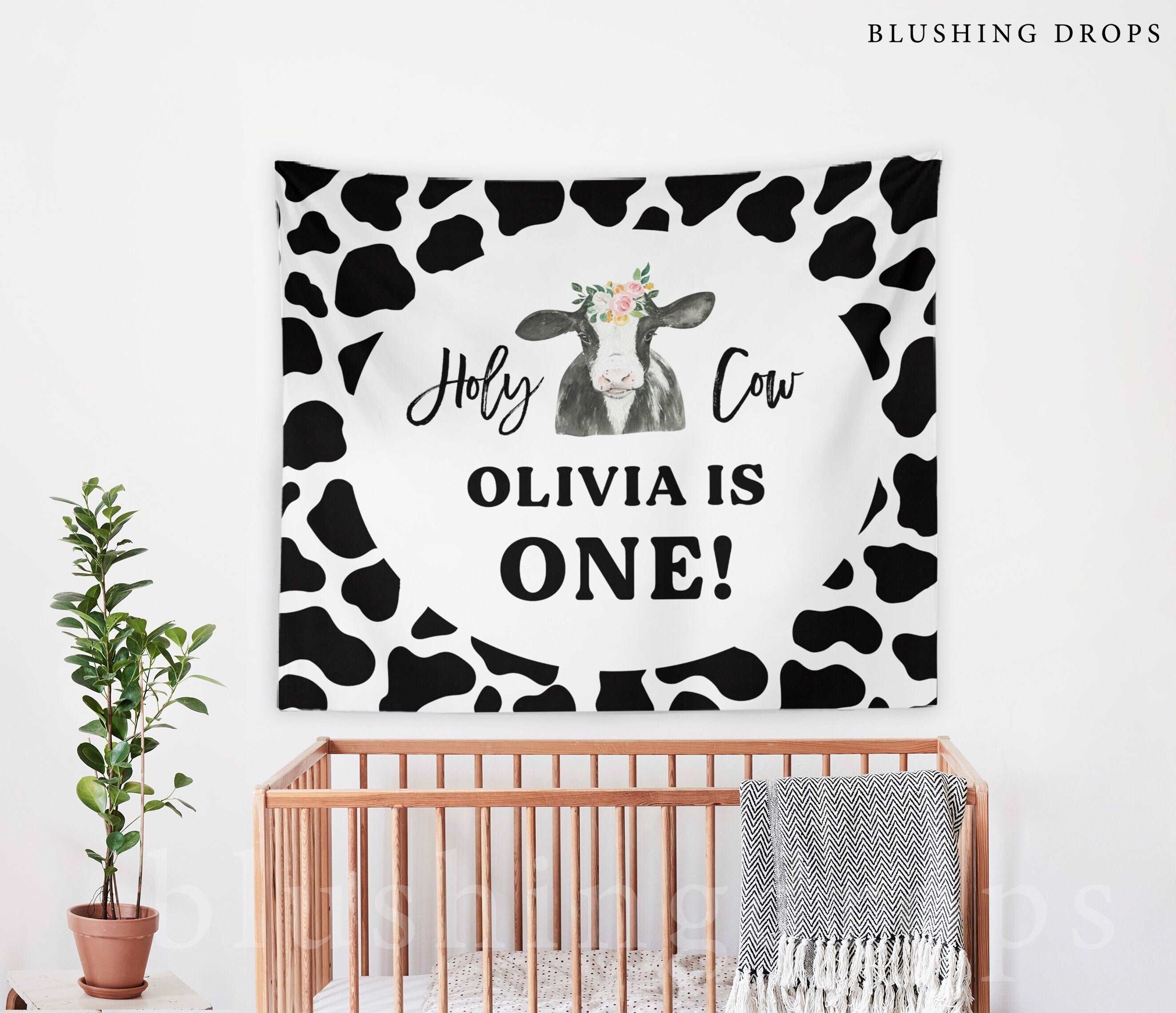 Cow 1st Birthday Party Backdrop, Girl 1st Birthday Banner, Holy Cow I'm One, Cow Print, Cow Themed Party Decorations, Cow Backdrop